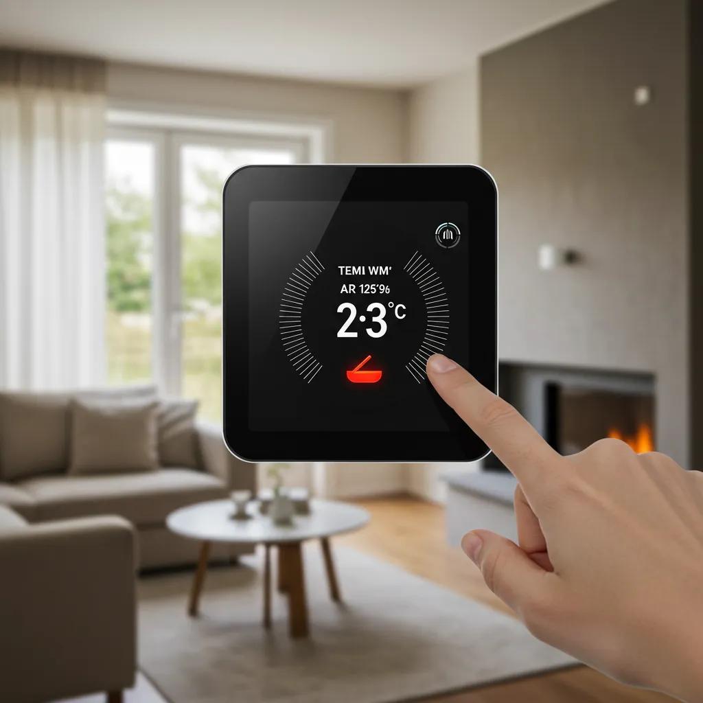 A smart thermostat in a modern home, illustrating energy efficiency and enhanced comfort