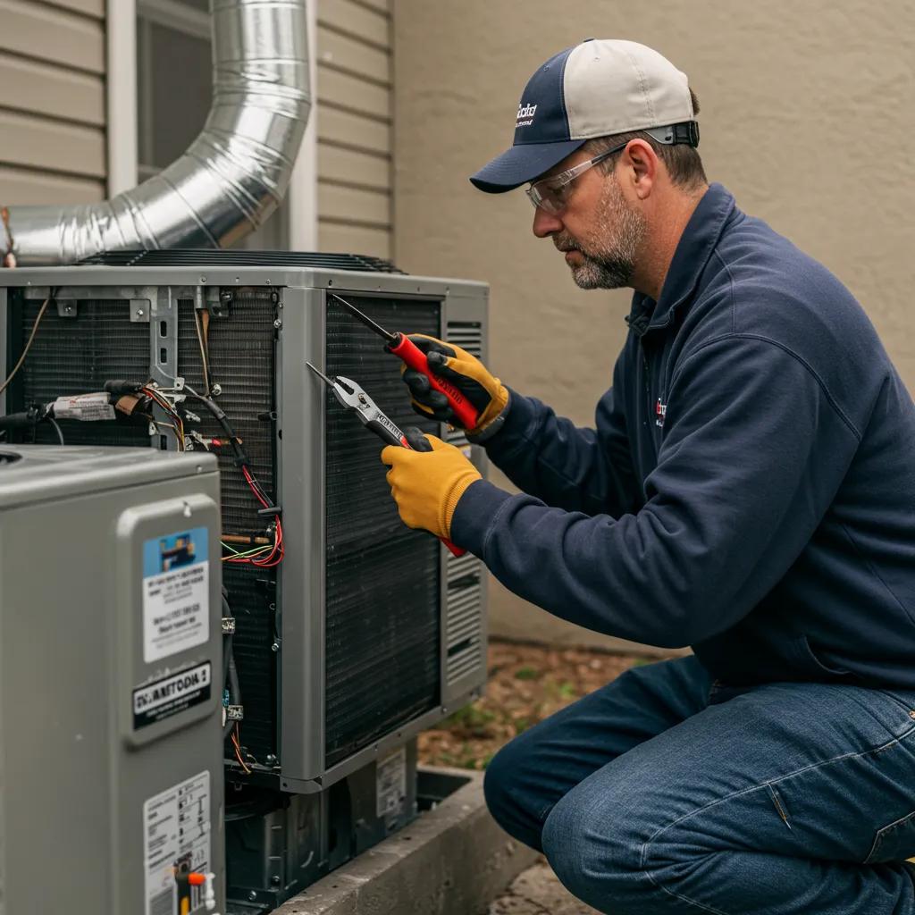 A technician performing an HVAC tune-up, showcasing professional maintenance practices